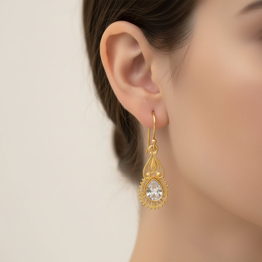Ruhi- Stone Studded Dangler Earrings(White)