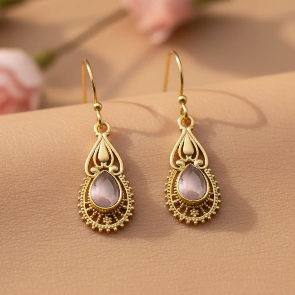 Ruhi- Stone Studded Dangler Earrings(Baby pink)