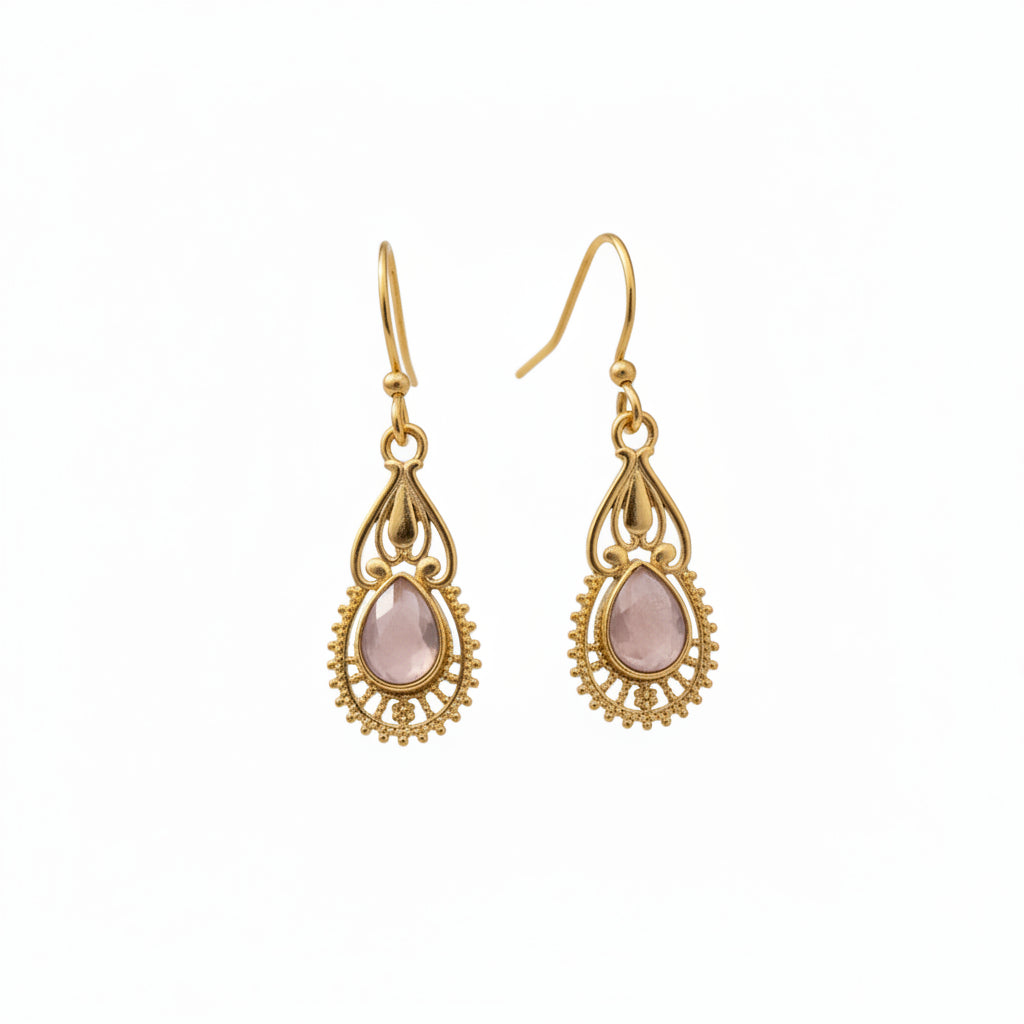 Ruhi- Stone Studded Dangler Earrings(Baby pink)