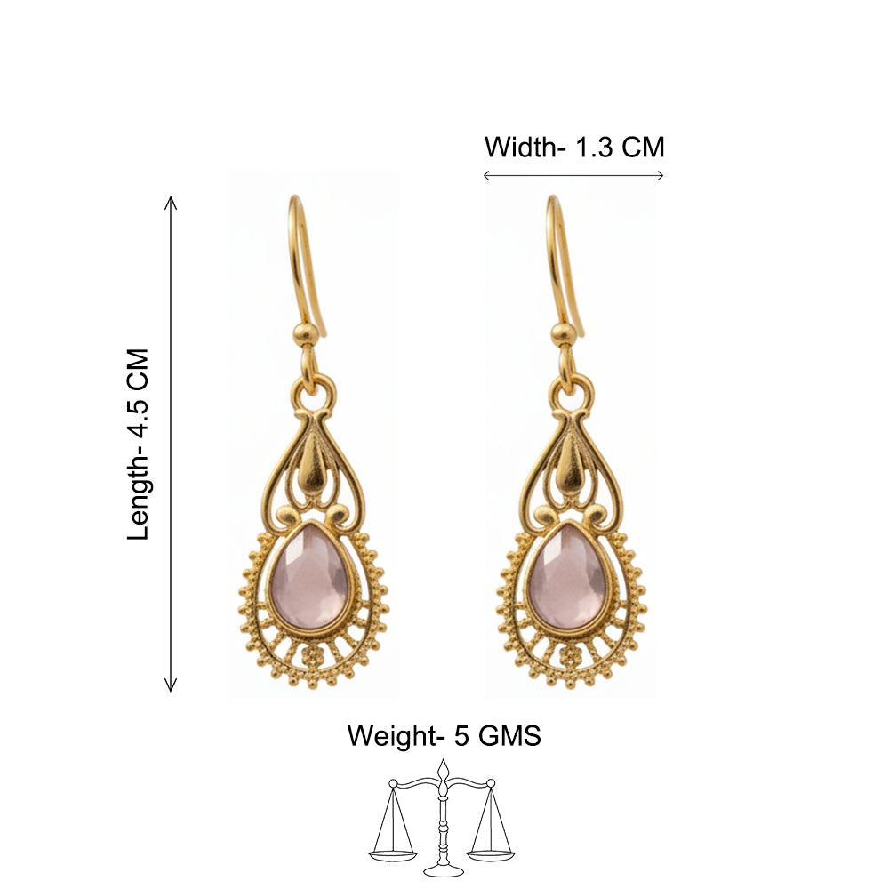 Ruhi- Stone Studded Dangler Earrings(Baby pink)