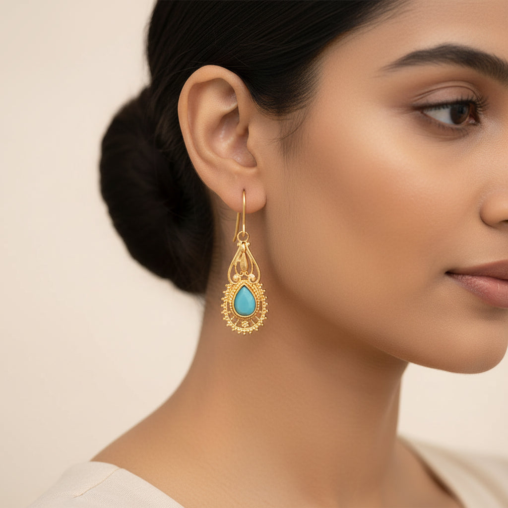 Ruhi- Stone Studded Dangler Earrings(Sky Blue)