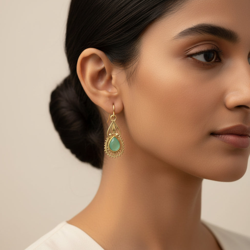 Ruhi- Stone Studded Dangler Earrings(Mint)