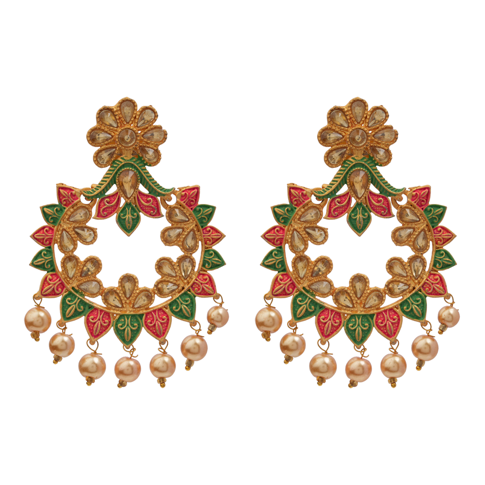 Shanaya- Meenakari Stone Studded Hanging Pearl Dangler Earrings