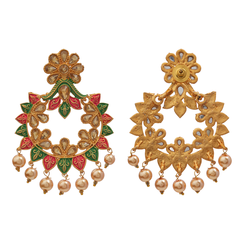 Shanaya- Meenakari Stone Studded Hanging Pearl Dangler Earrings