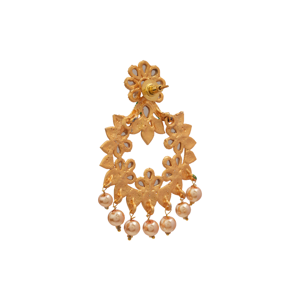 Shanaya- Meenakari Stone Studded Hanging Pearl Dangler Earrings