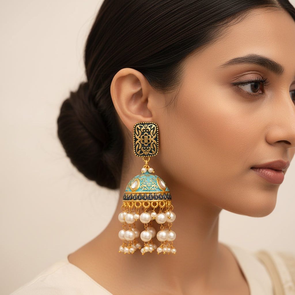 Siya- Hanging Pearls Jhumka Earrings