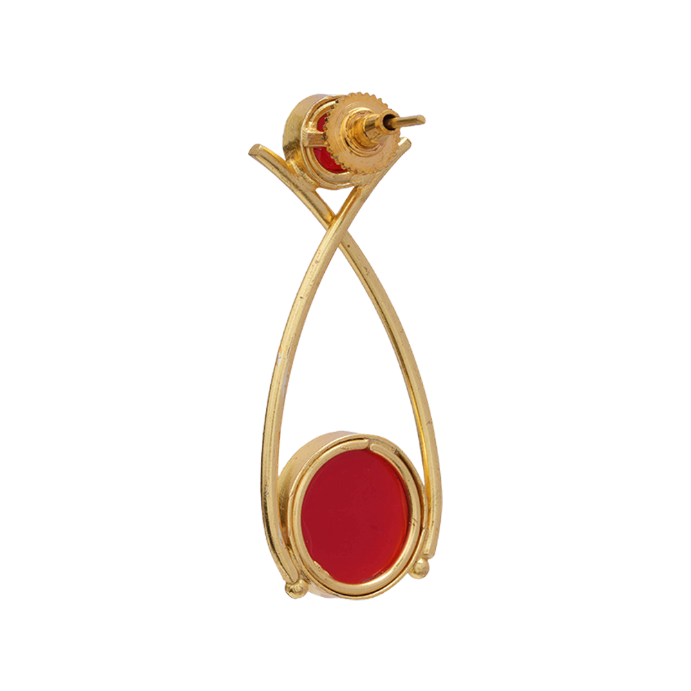 Anika- Stone Studded Golden Frames Earrings (Red)
