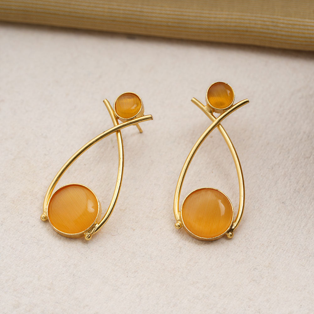 Anika- Stone Studded Golden Frames Stud Earrings(Yellow)