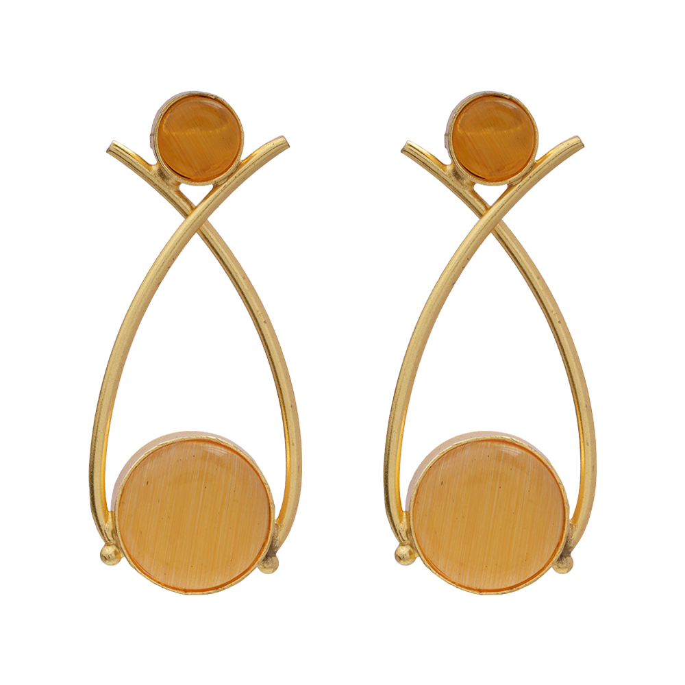 Anika- Stone Studded Golden Frames Stud Earrings(Yellow)