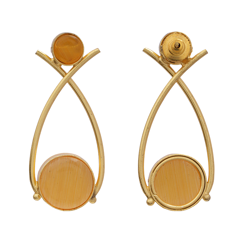 Anika- Stone Studded Golden Frames Stud Earrings(Yellow)