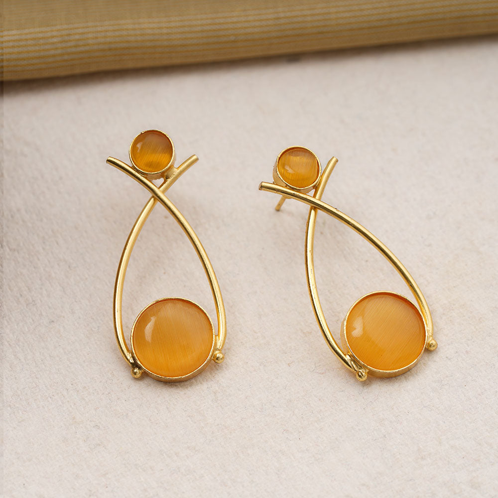 Anika- Stone Studded Golden Frames Stud Earrings(Yellow)