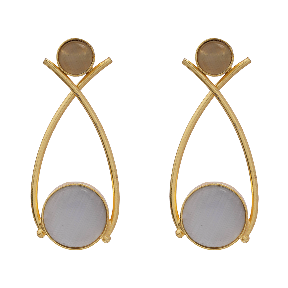 Anika- Stone Studded Golden Frames Earrings (Gray)