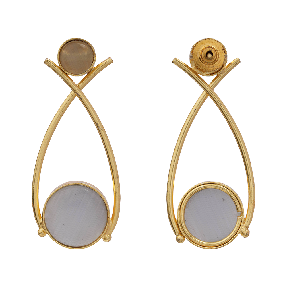 Anika- Stone Studded Golden Frames Earrings (Gray)
