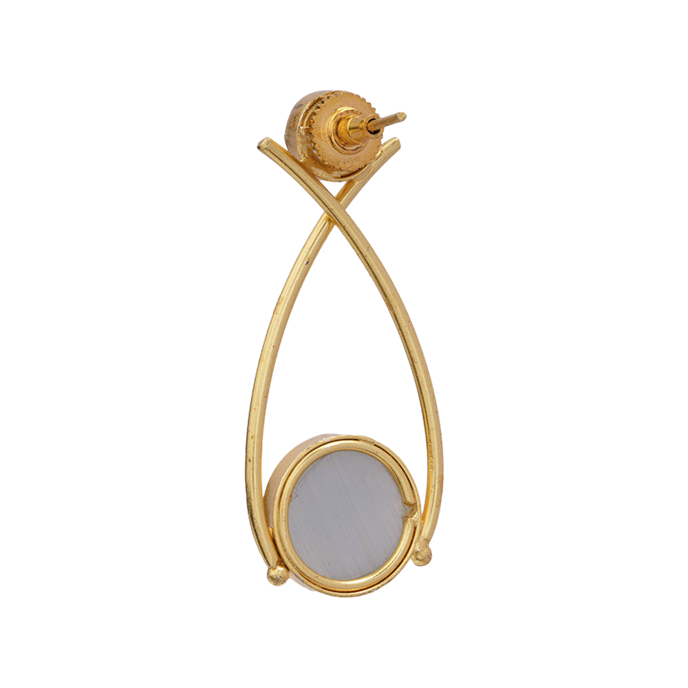 Anika- Stone Studded Golden Frames Earrings (Gray)