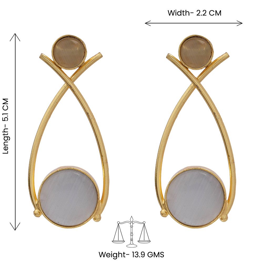 Anika- Stone Studded Golden Frames Earrings (Gray)