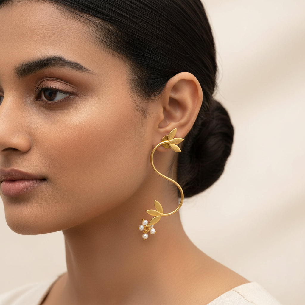 Aparna- Hanging Pearl Stud Earrings