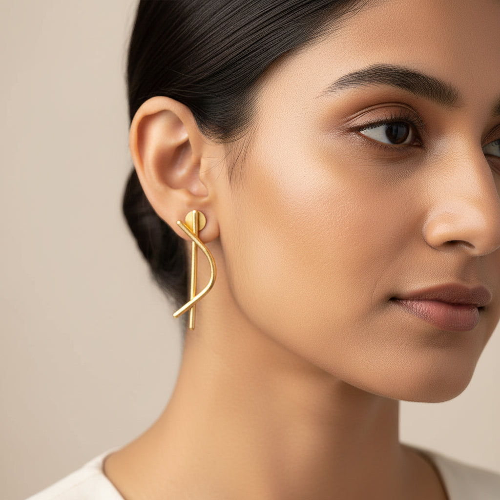 Arpita- Abstract Shape Golden Stone Studded Earrings