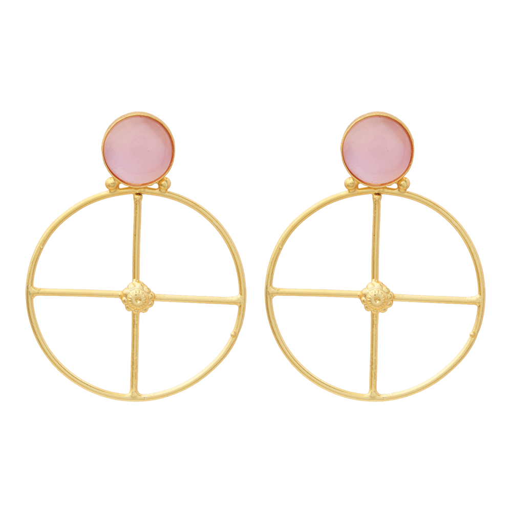 Vanita- Stone Studded Golden Framed Earrings(Baby Pink)