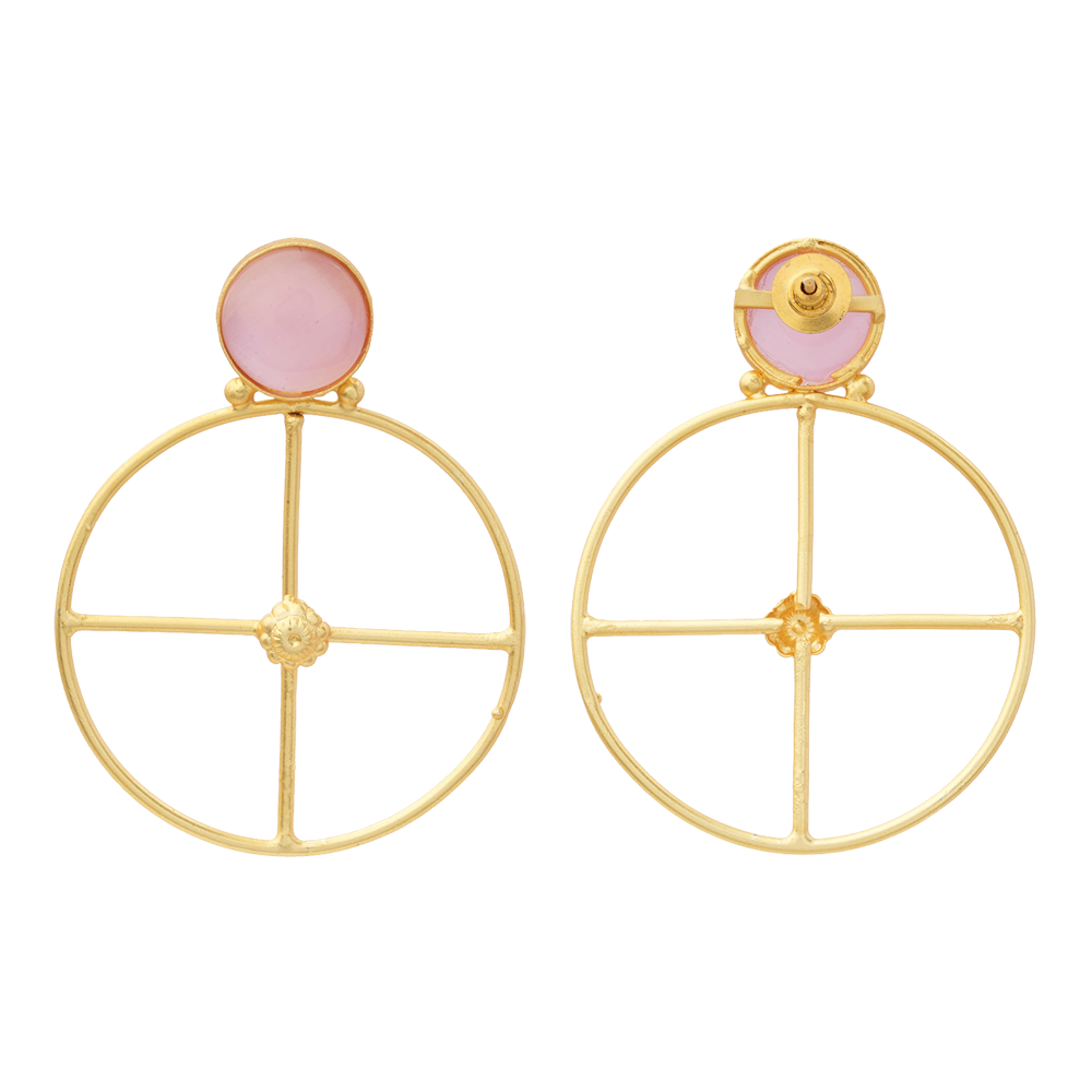 Vanita- Stone Studded Golden Framed Earrings(Baby Pink)