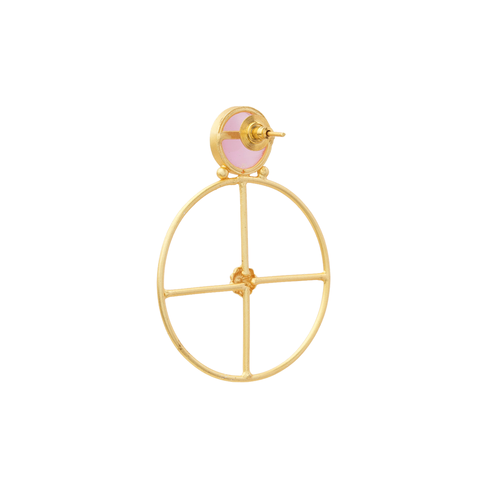 Vanita- Stone Studded Golden Framed Earrings(Baby Pink)