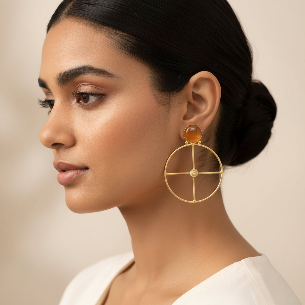 Vanita- Stone Studded Golden Framed Earrings(Yellow)