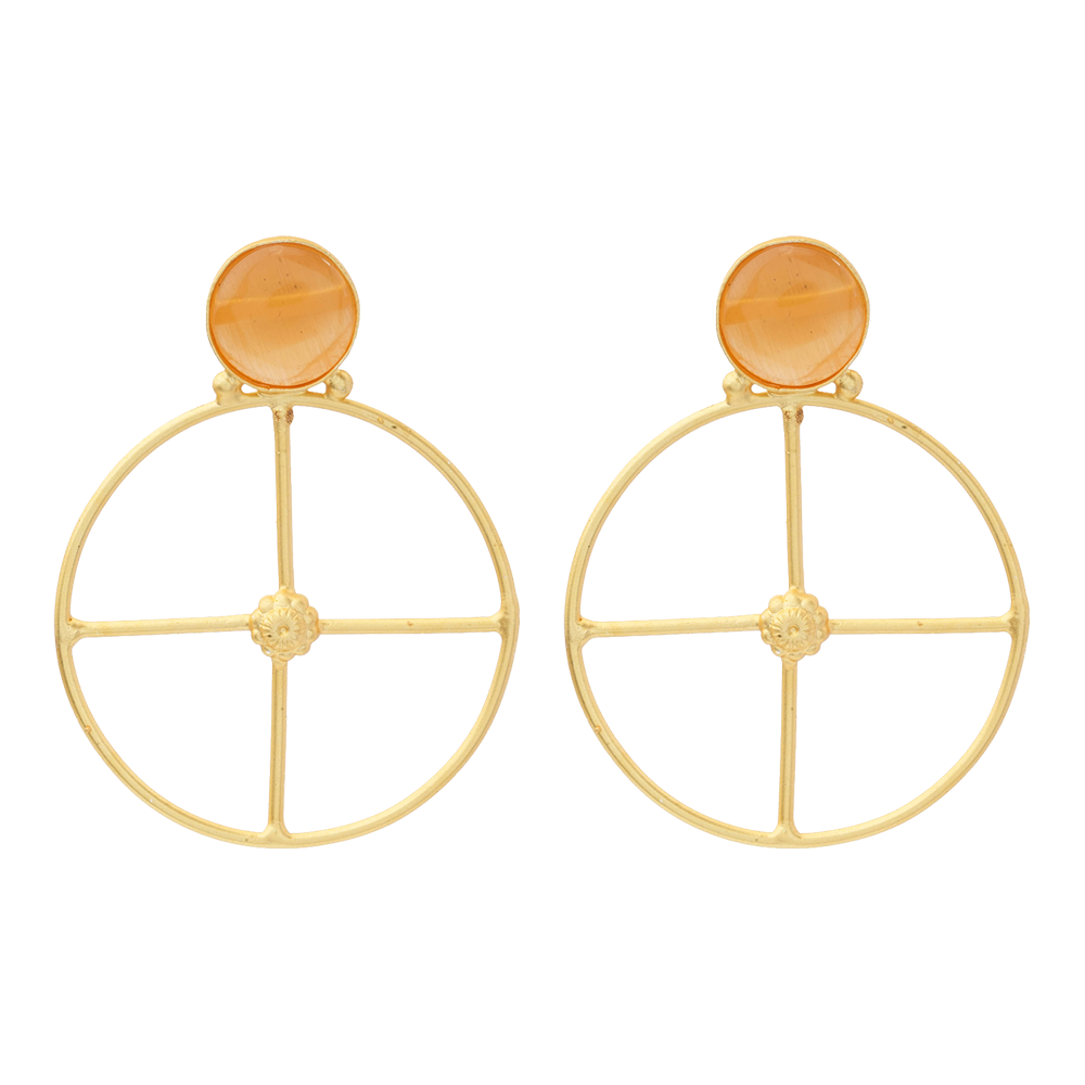Vanita- Stone Studded Golden Framed Earrings(Yellow)