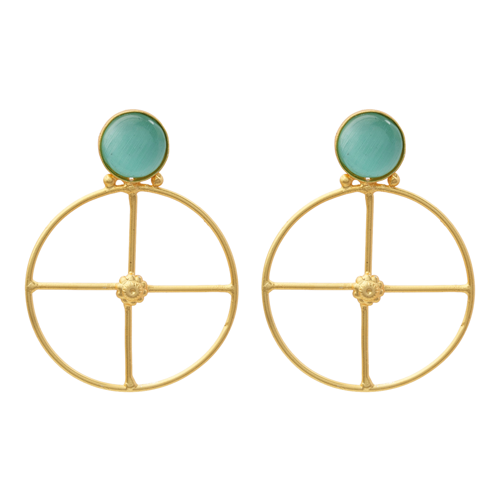 Vanita- Stone Studded Golden Framed Earrings(Mint)