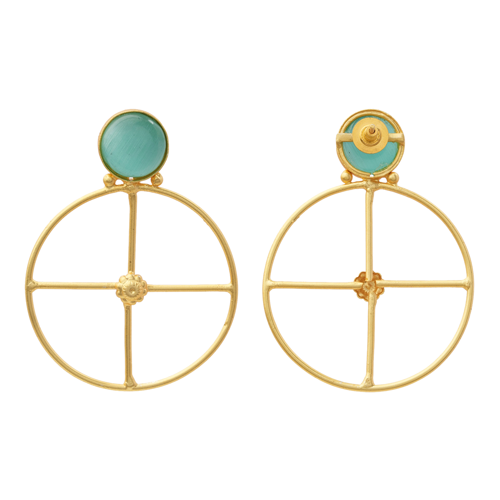 Vanita- Stone Studded Golden Framed Earrings(Mint)