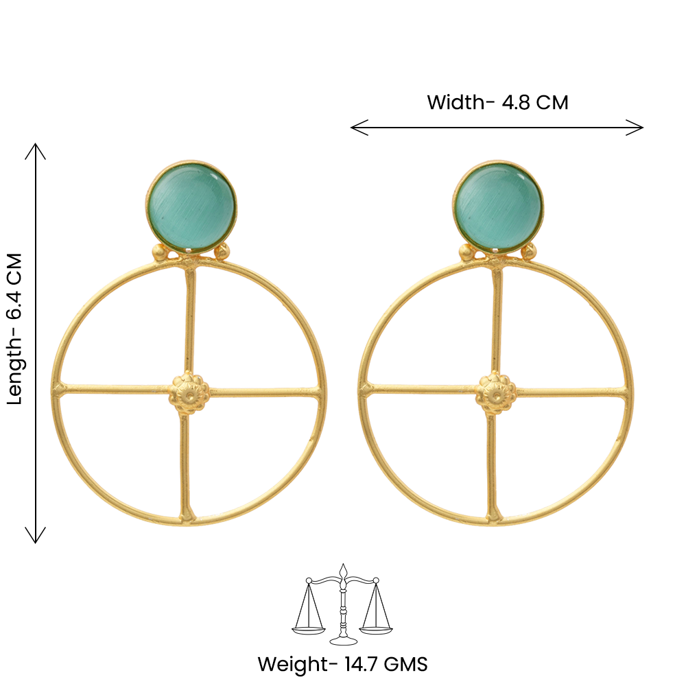 Vanita- Stone Studded Golden Framed Earrings(Mint)
