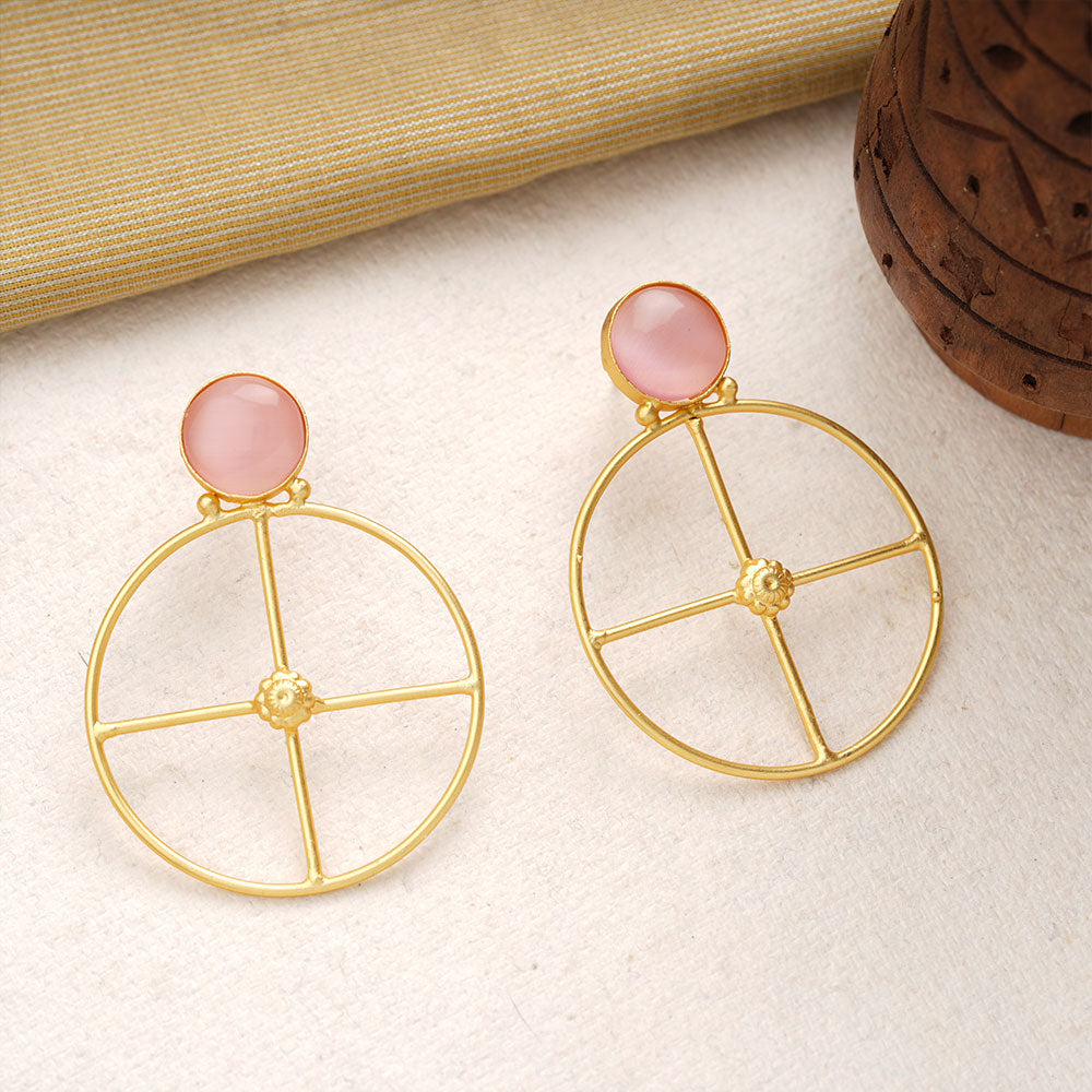 Vanita- Stone Studded Golden Framed Earrings(Baby Pink)