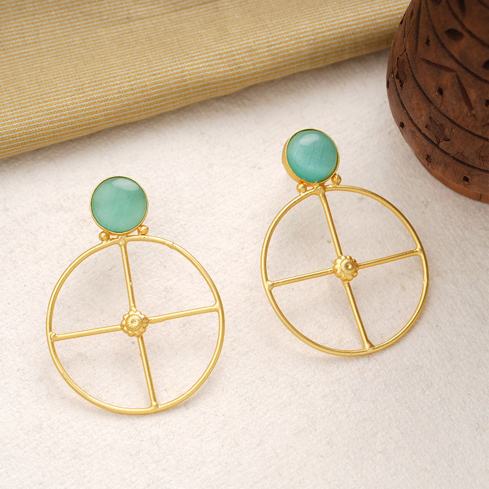 Vanita- Stone Studded Golden Framed Earrings(Mint)