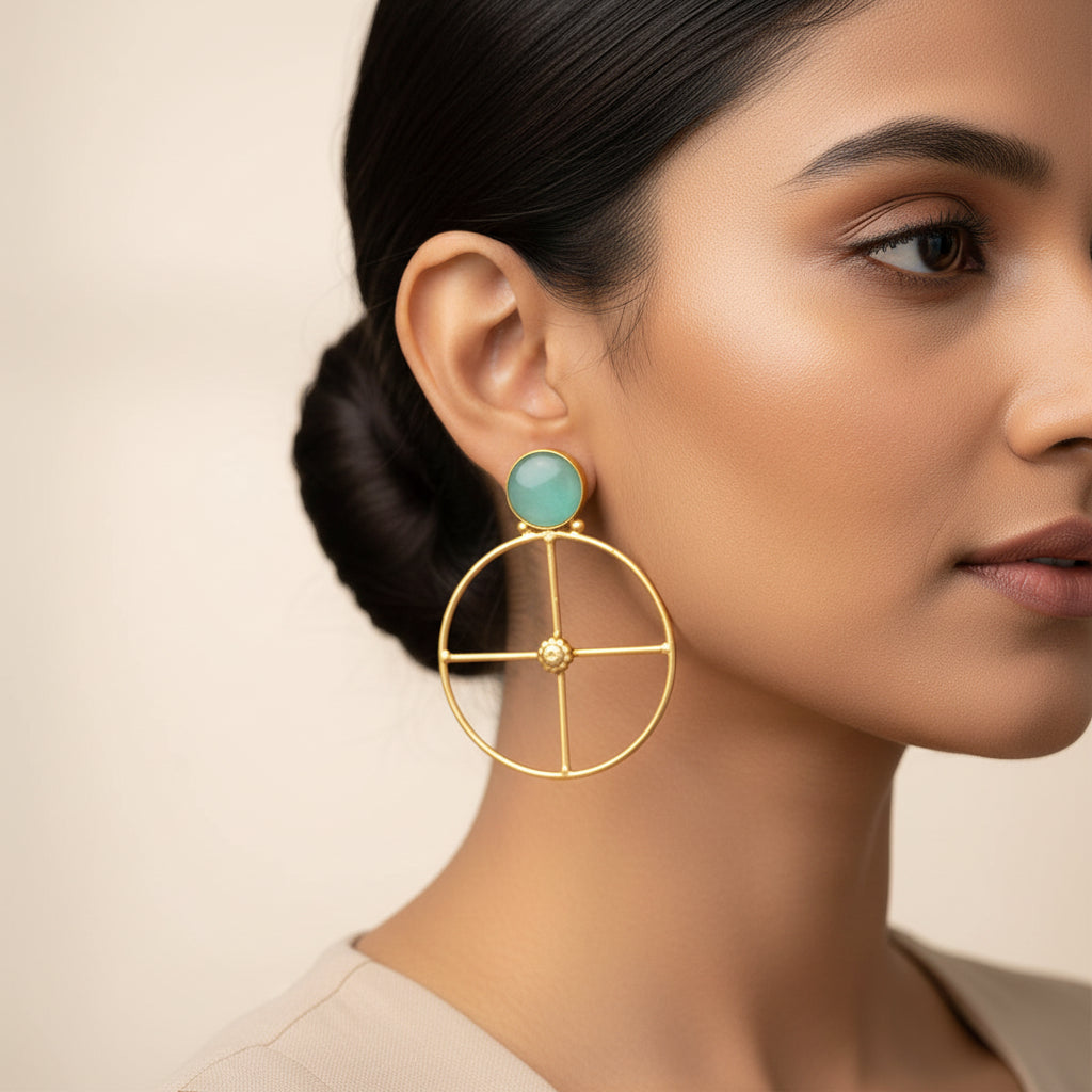 Vanita- Stone Studded Golden Framed Earrings(Mint)