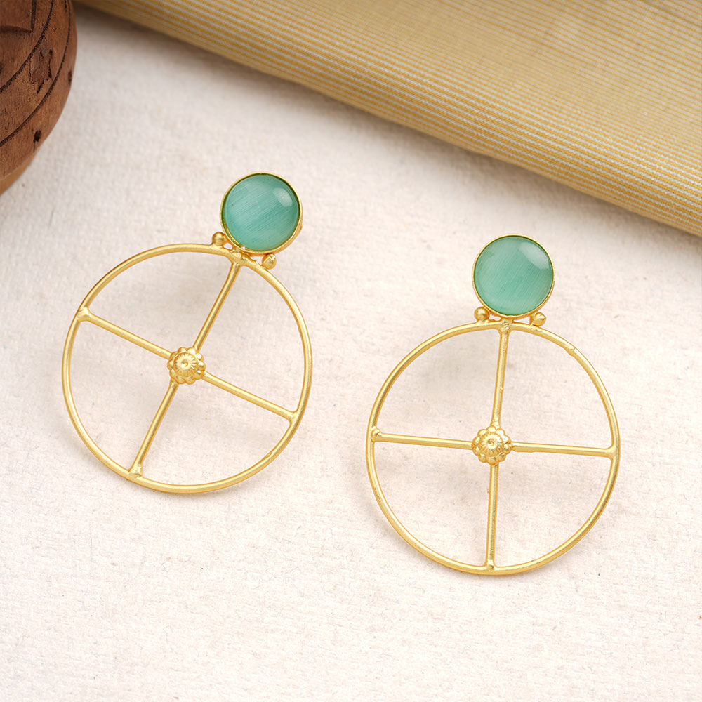 Vanita- Stone Studded Golden Framed Earrings(Mint)