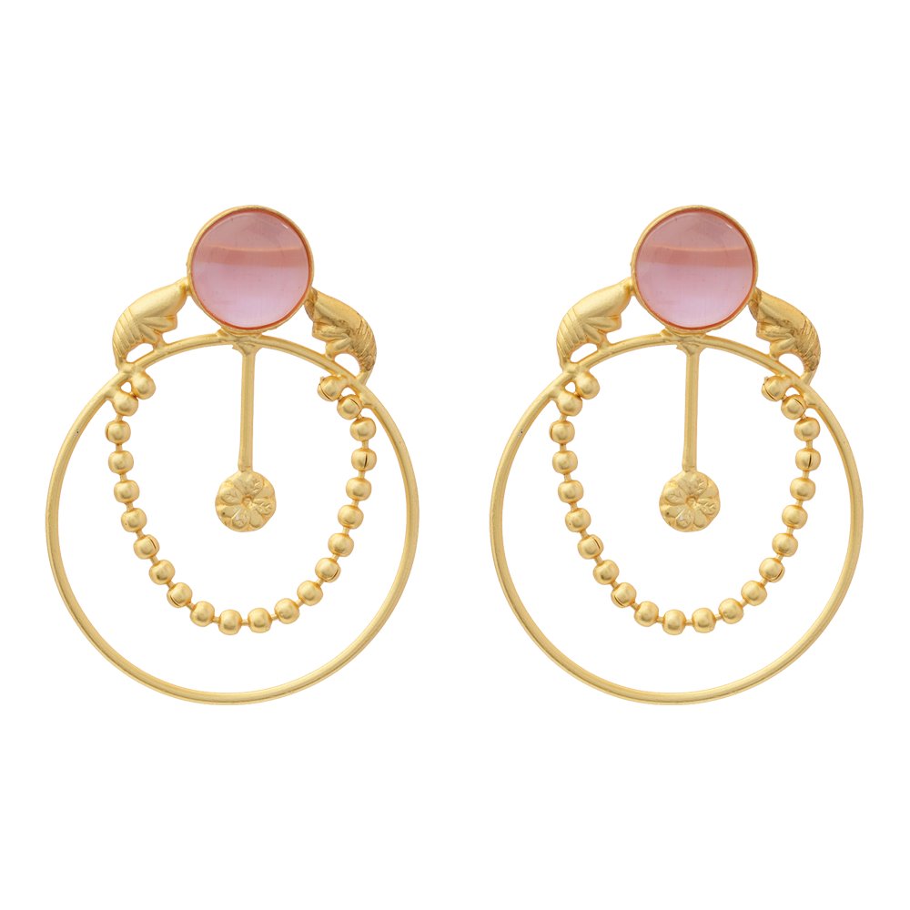 Darshini- Stone Studded Golden Framed Earrings(Baby Pink)