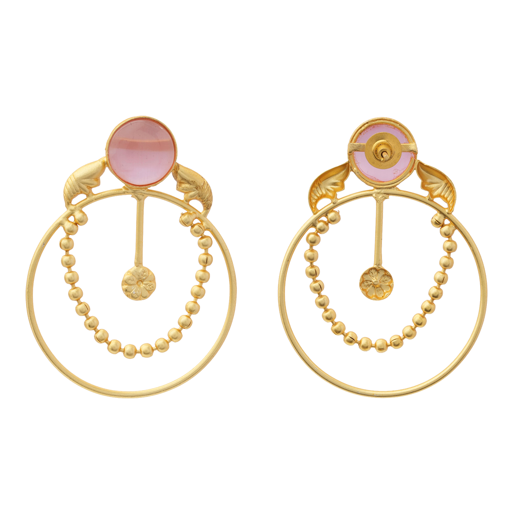 Darshini- Stone Studded Golden Framed Earrings(Baby Pink)