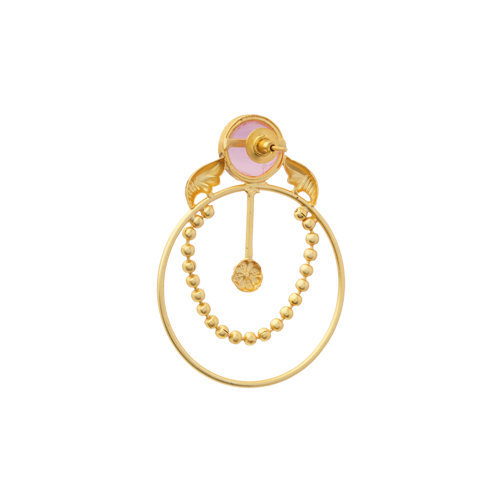Darshini- Stone Studded Golden Framed Earrings(Baby Pink)