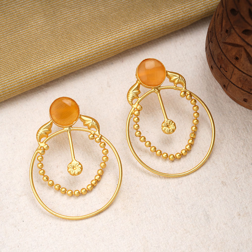 Darshini- Stone Studded Golden Framed Earrings(Yellow)