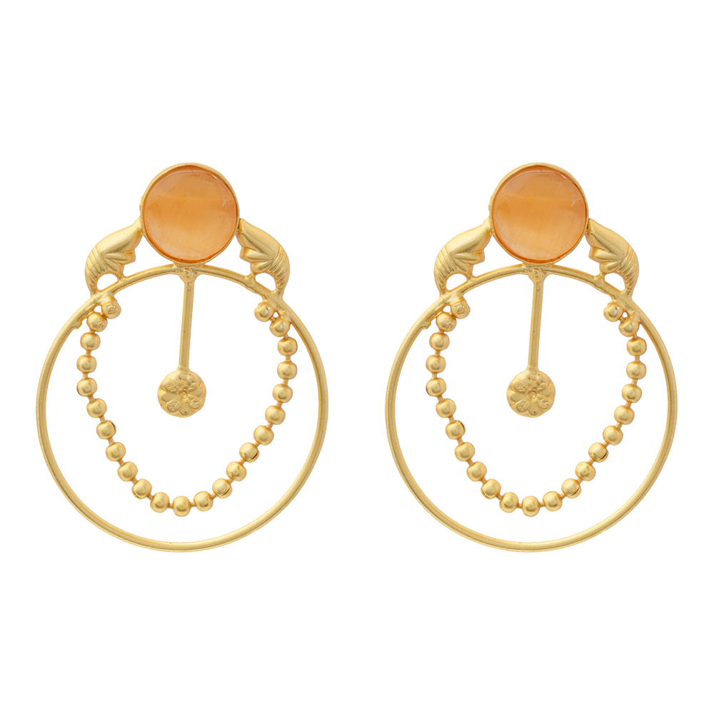 Darshini- Stone Studded Golden Framed Earrings(Yellow)