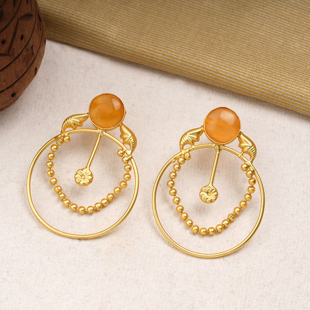 Darshini- Stone Studded Golden Framed Earrings(Yellow)