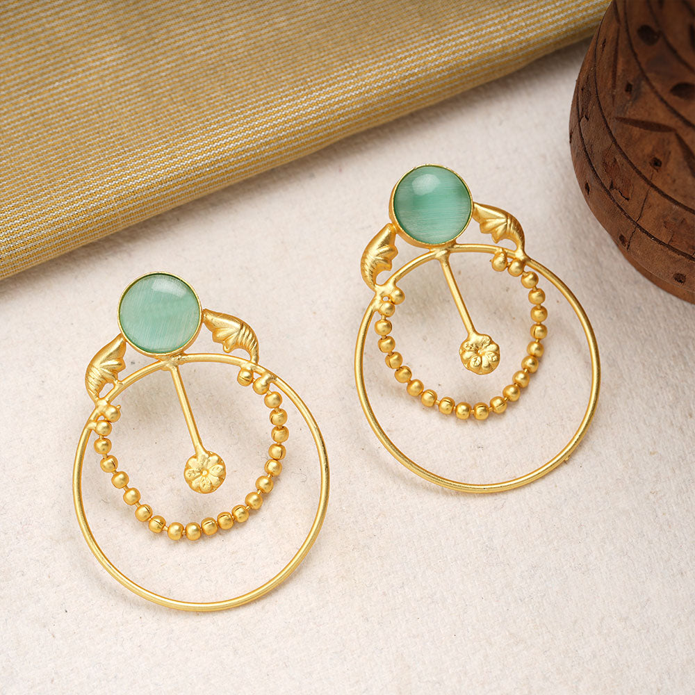 Darshini- Stone Studded Golden Framed Earrings(Mint)