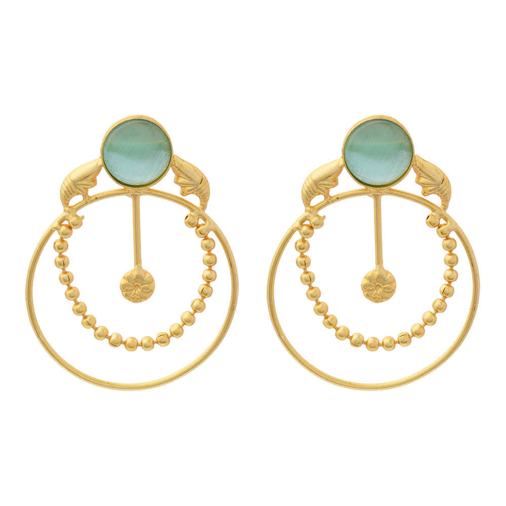Darshini- Stone Studded Golden Framed Earrings(Mint)