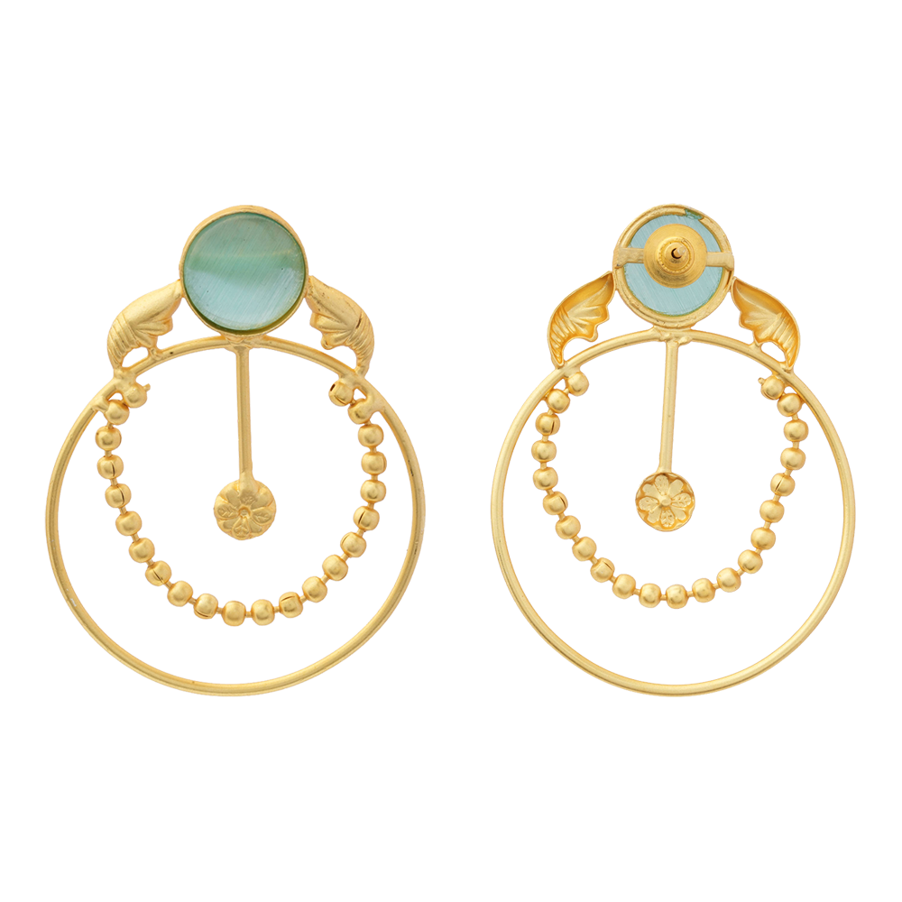 Darshini- Stone Studded Golden Framed Earrings(Mint)