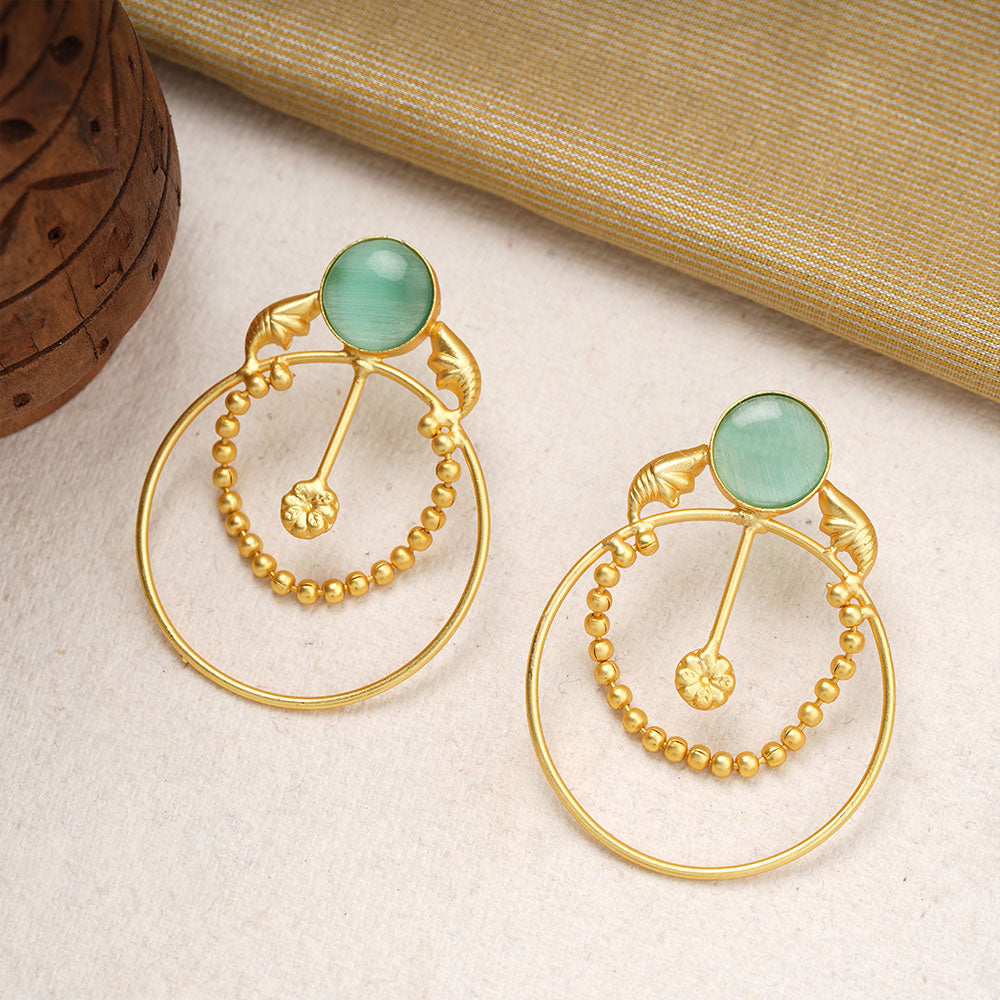 Darshini- Stone Studded Golden Framed Earrings(Mint)