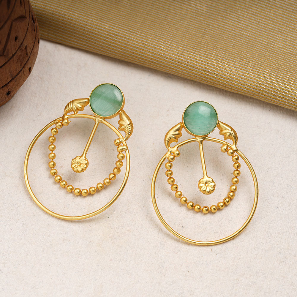 Darshini- Stone Studded Golden Framed Earrings(Mint)