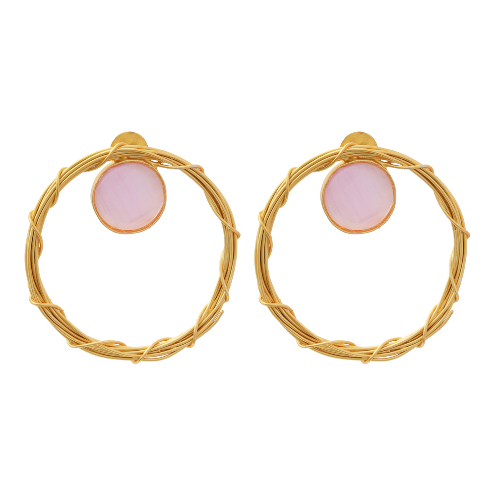Deeptika- Stone Studded Golden Framed Earrings(Baby Pink)