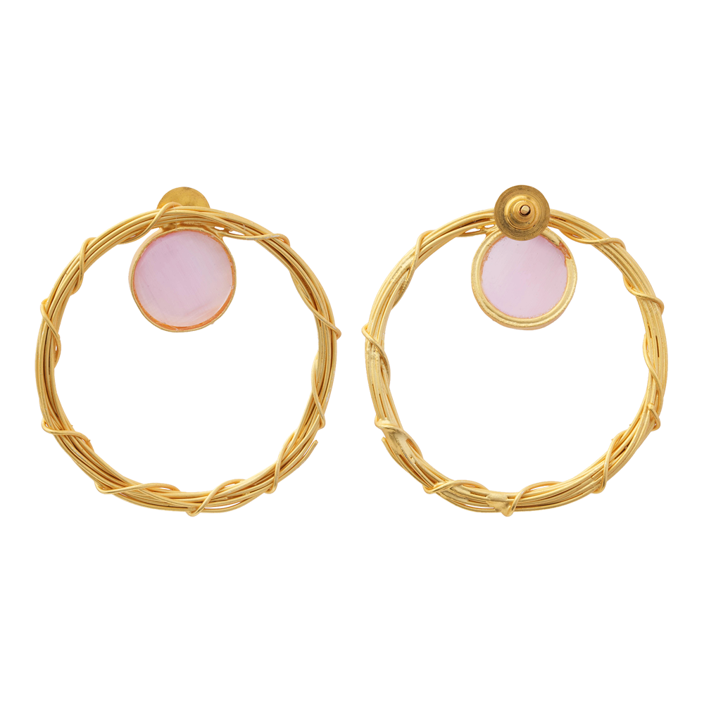 Deeptika- Stone Studded Golden Framed Earrings(Baby Pink)