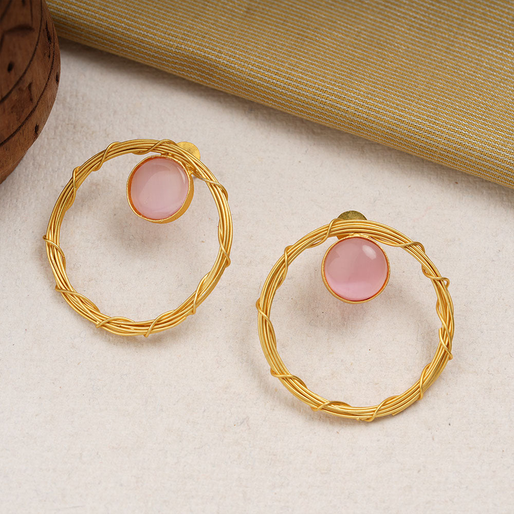Deeptika- Stone Studded Golden Framed Earrings(Baby Pink)