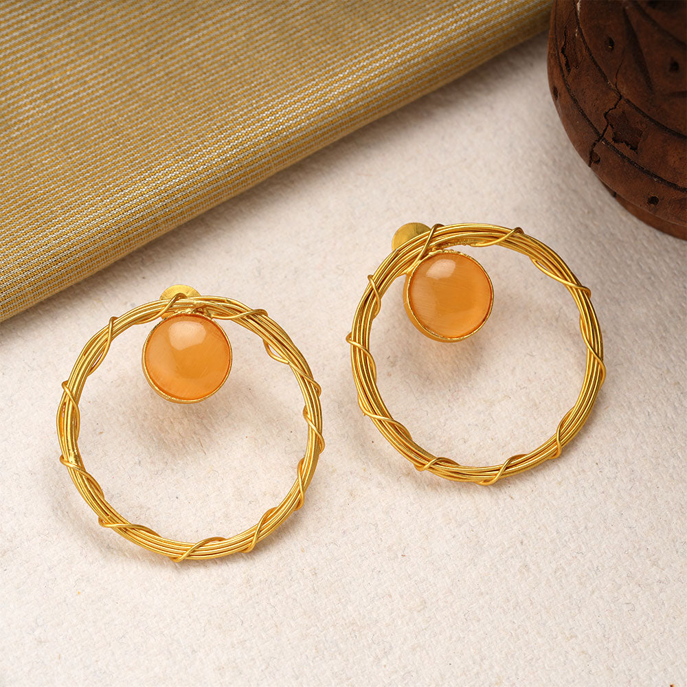 Deeptika- Stone Studded Golden Framed Earrings(Yellow)