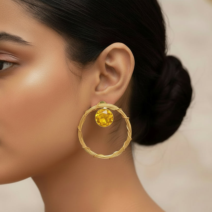Deeptika- Stone Studded Golden Framed Earrings(Baby Pink)