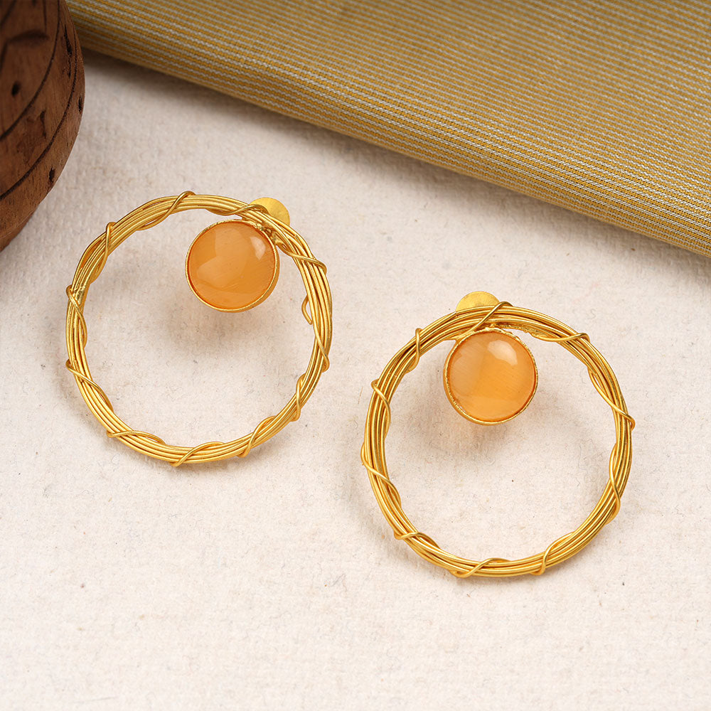 Deeptika- Stone Studded Golden Framed Earrings(Yellow)